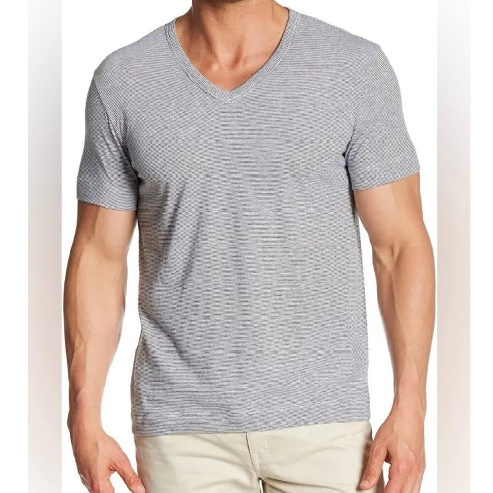 Theory Gaskell V-Neck T-Shirt Grey Stripe XL